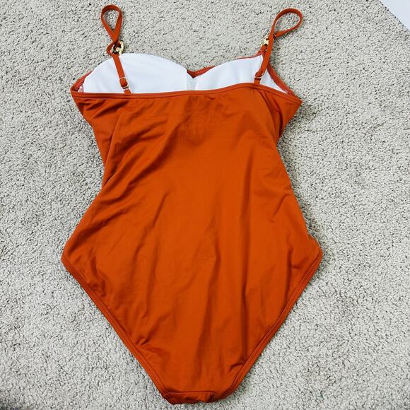 Michael Michael Kors MK one piece Swimsuit Terracotta Orange Women's 12 ruched - Picture 11 of 11